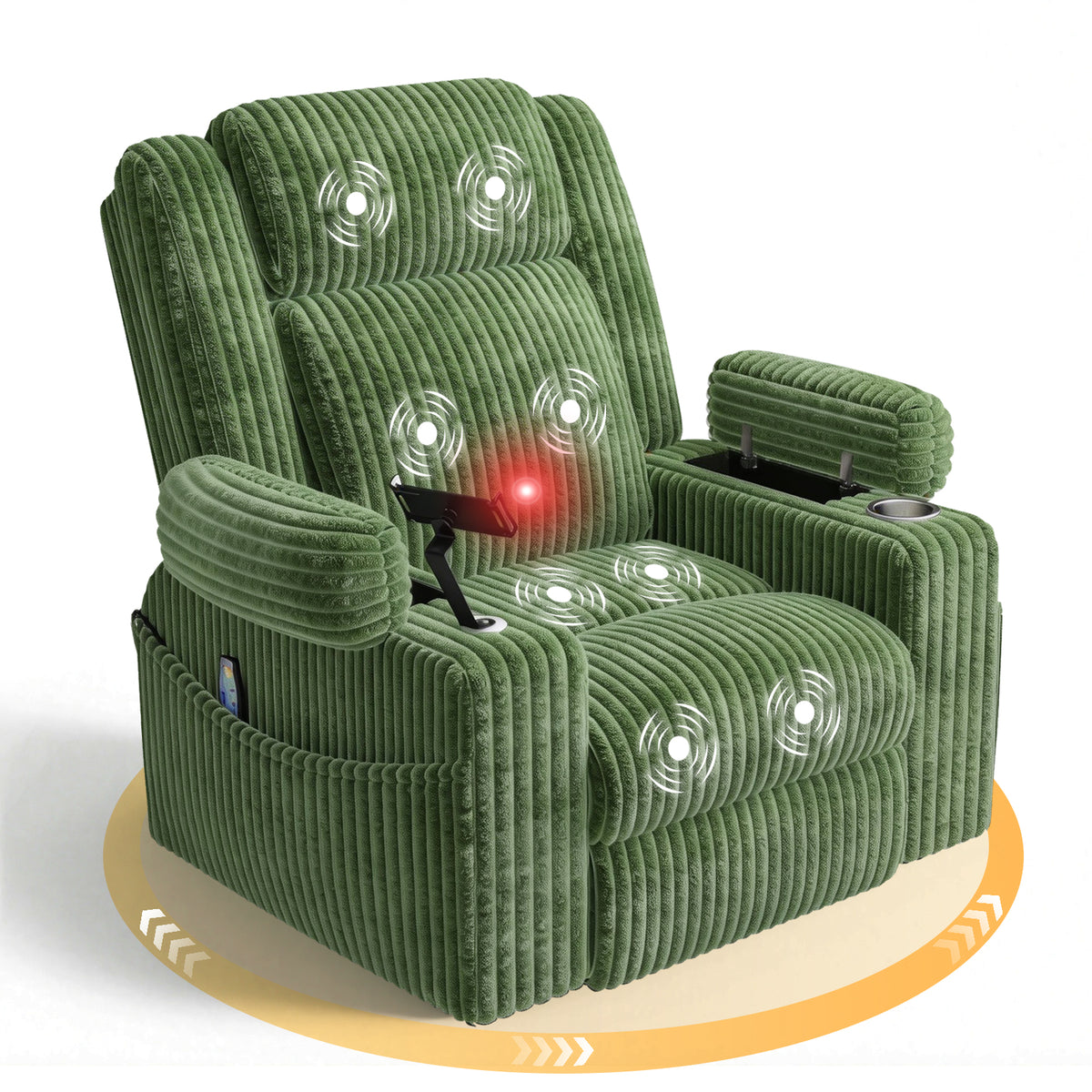 HOMREST Power Oversized Swivel Rocker Recliner with Massage and Heat, Nursery Rocking Chairs for Living Room,Green
