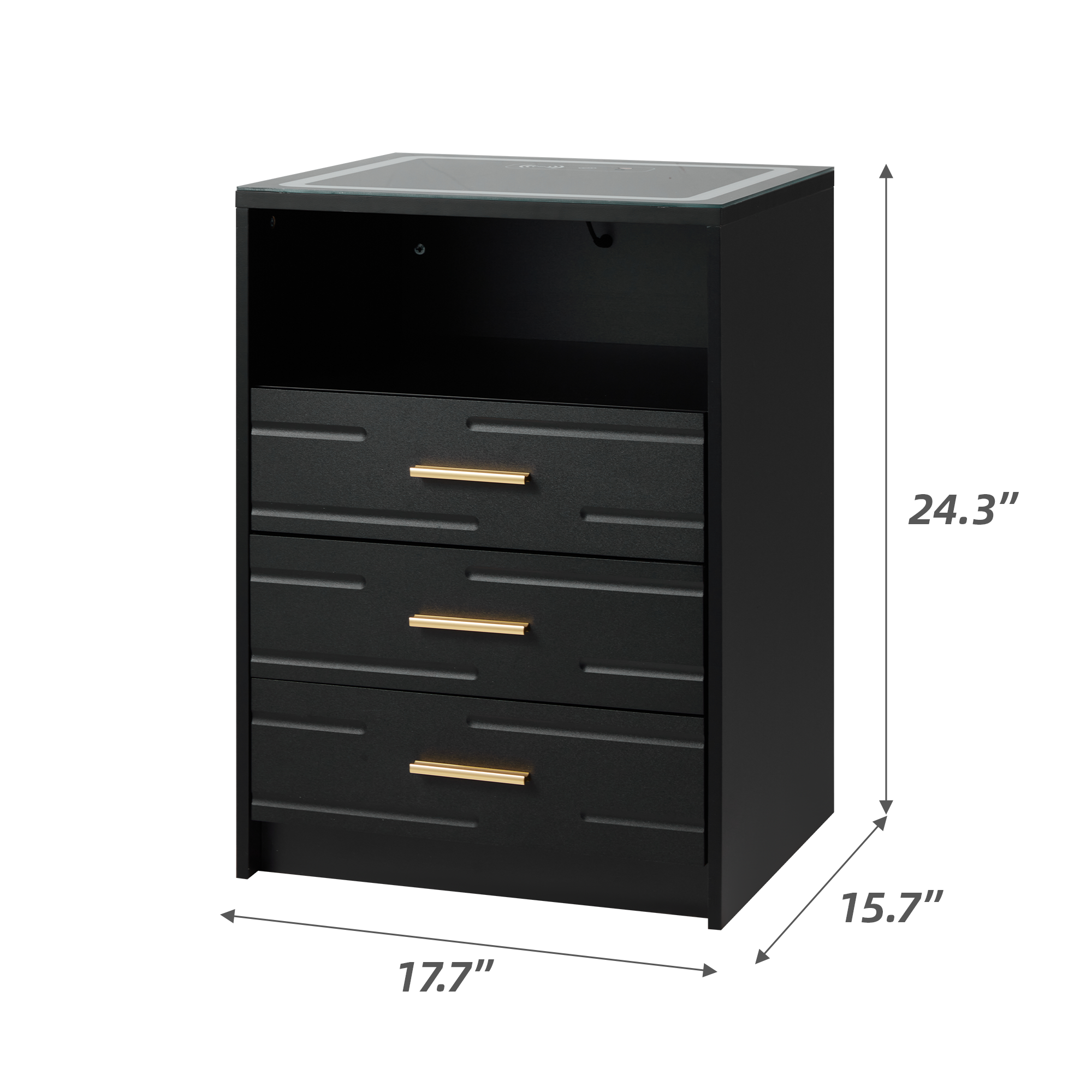 HOMREST LED Nightstand with Wireless Charging, Smart Bedside Table with Drawers & Adjustable LED Lights, Black