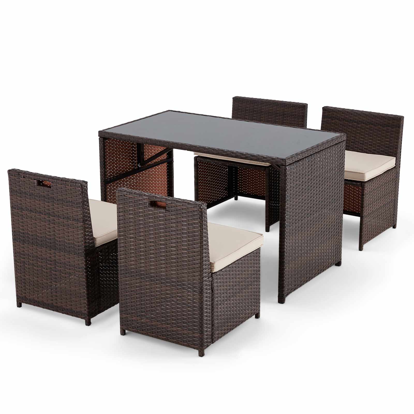 Homrest 5 Pcs patio dining set with chairs and rattan table, brown