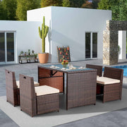 Homrest 5 Pcs patio dining set with chairs and rattan table, brown