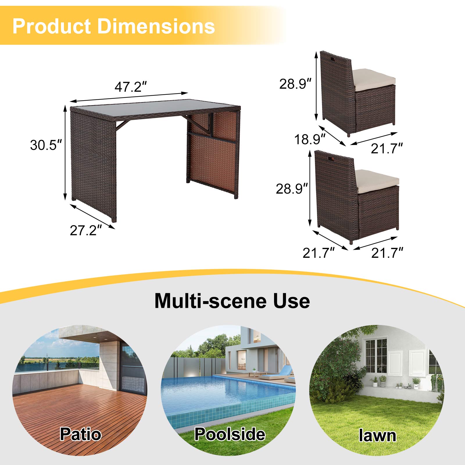 Product dimensions of Homrest patio furniture set