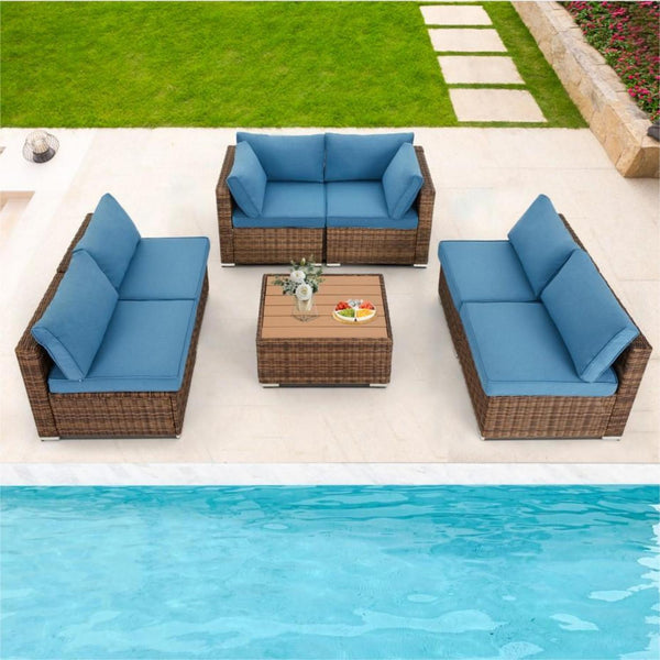 Homrest 7 pieces w/ adjustable bracket, all weather patio furniture set w/ blue cushion & coffee table
