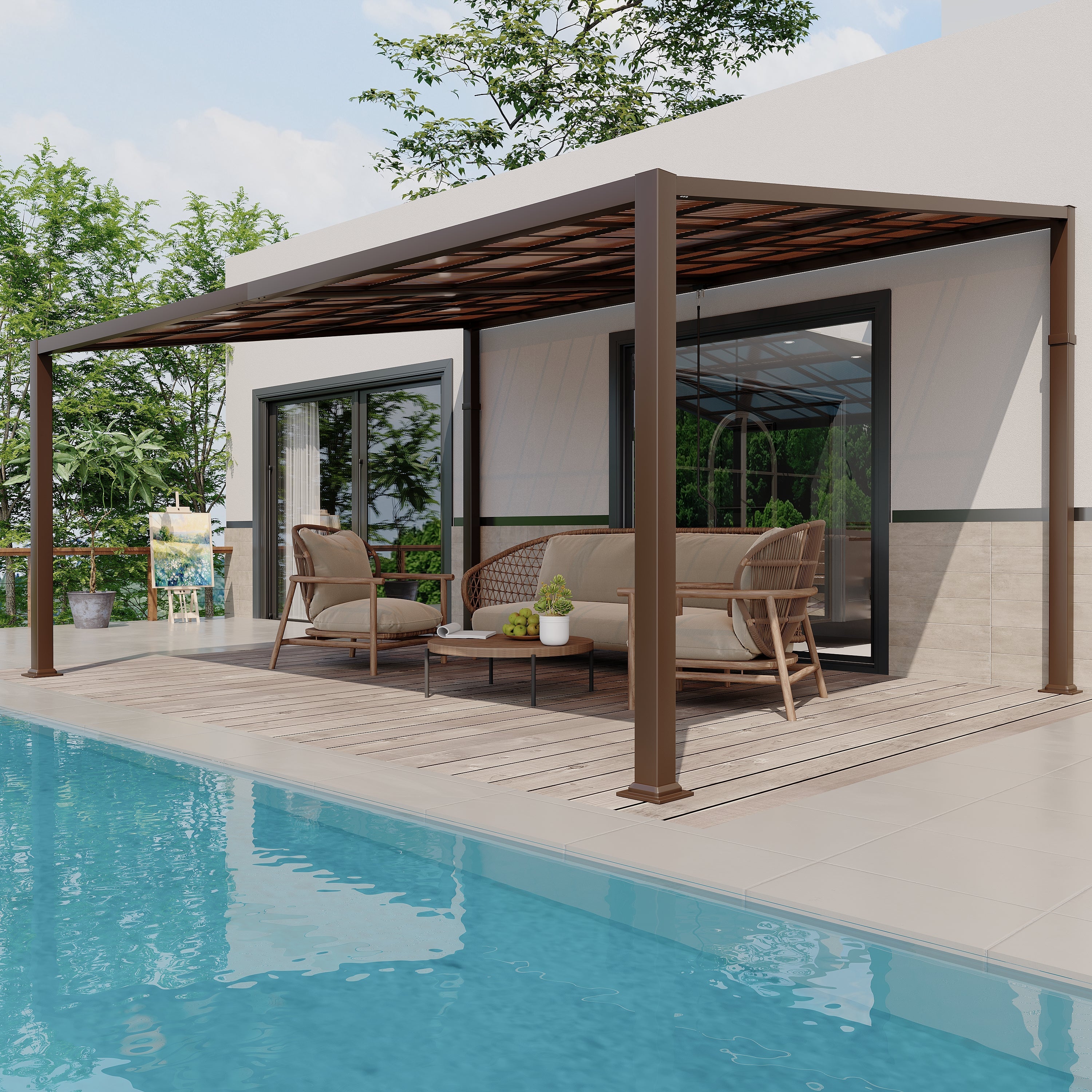 HOMREST 12' x 16' Lean to Gazebo, Patio Gazebo with Adjustable Polycarbonate Roof, Hardtop Wall Mounted Gazebo with Metal Frame, Outdoor Pergola for Deck, Porch, Garden, Backyard