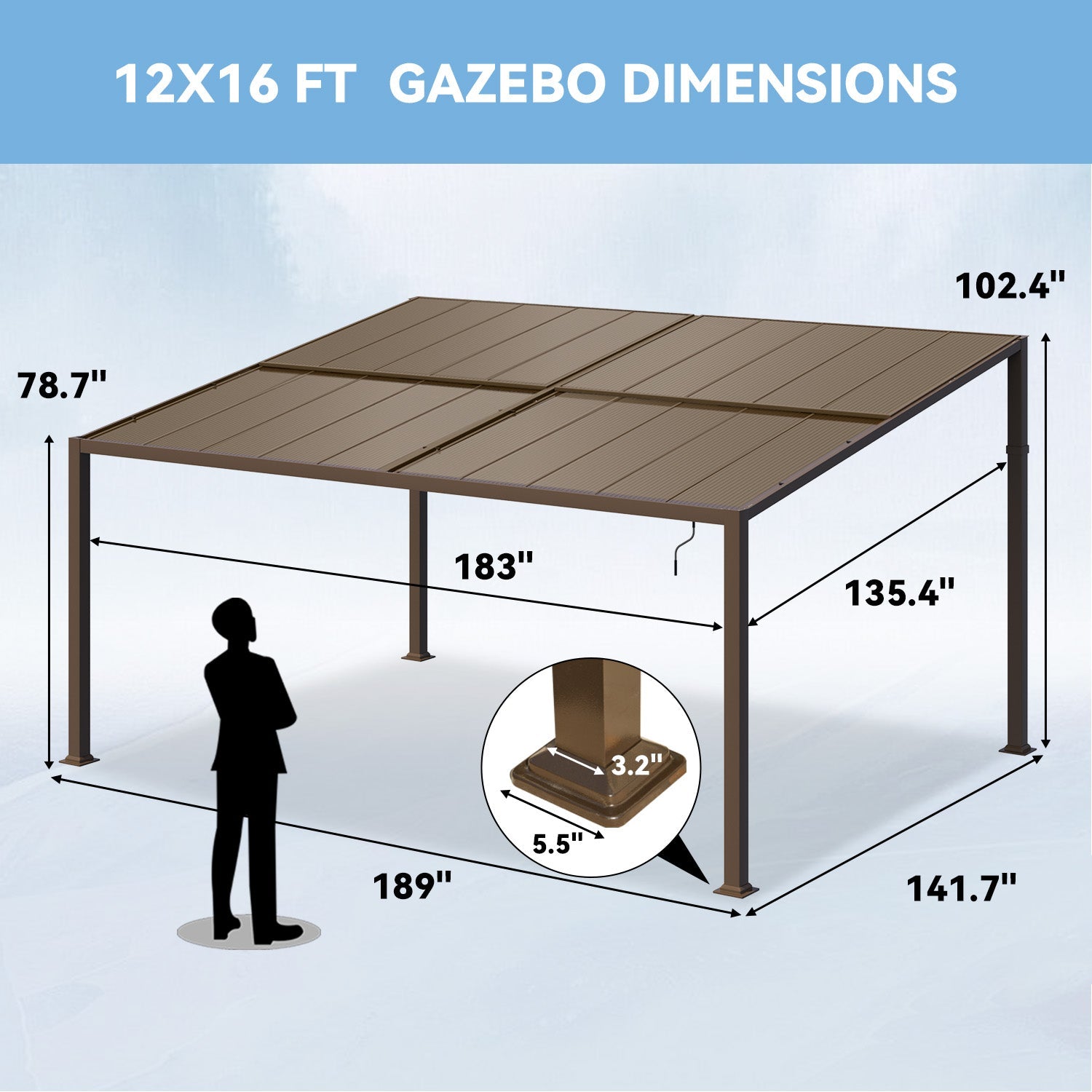 HOMREST 12' x 16' Lean to Gazebo, Patio Gazebo with Adjustable Polycarbonate Roof, Hardtop Wall Mounted Gazebo with Metal Frame, Outdoor Pergola for Deck, Porch, Garden, Backyard