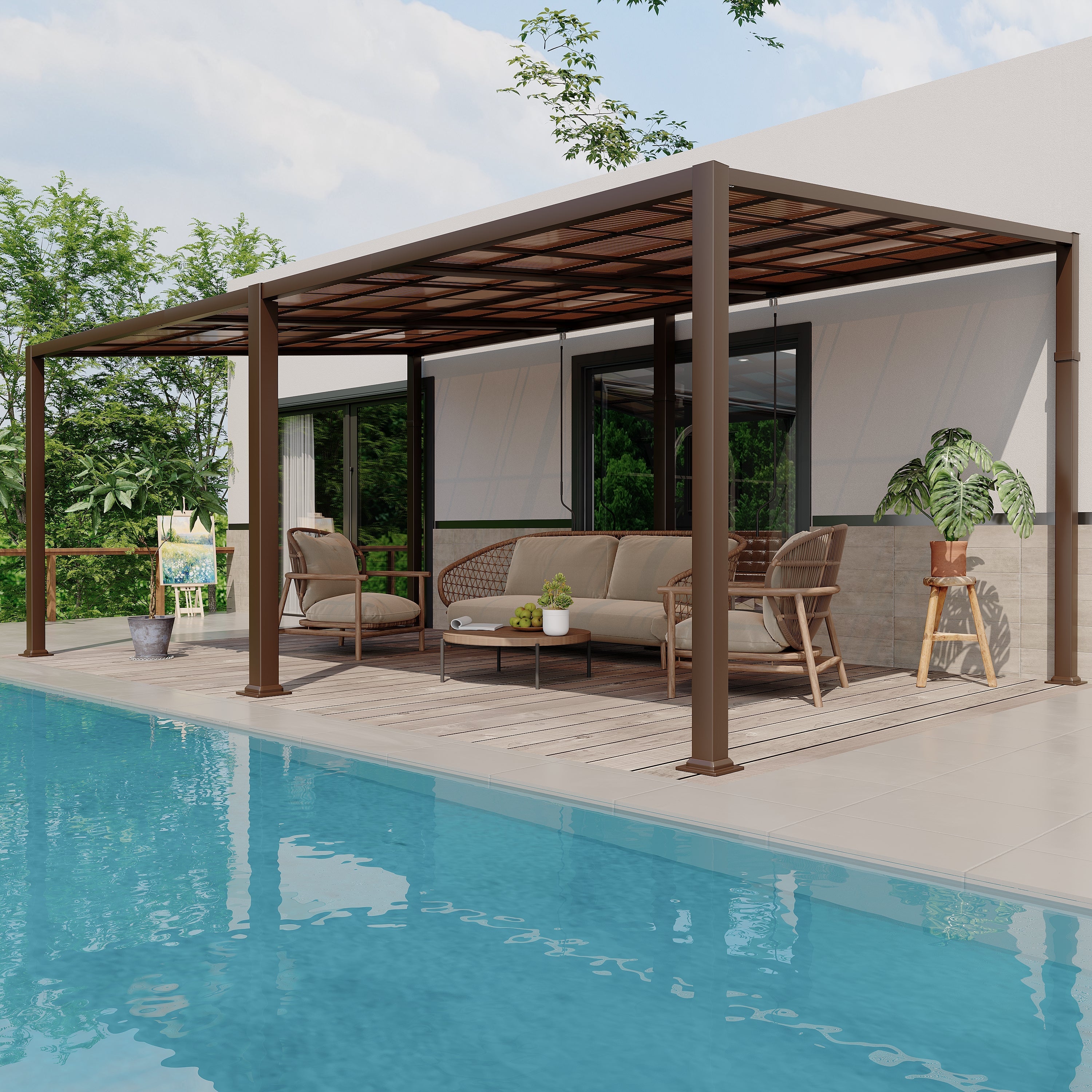 HOMREST 12' x 20' Lean to Gazebo, Heavy Duty Patio Gazebo with Adjustable Polycarbonate Roof, Hardtop Wall Mounted Gazebo with Metal Frame, Outdoor Pergola for Deck, Porch, Garden, Backyard