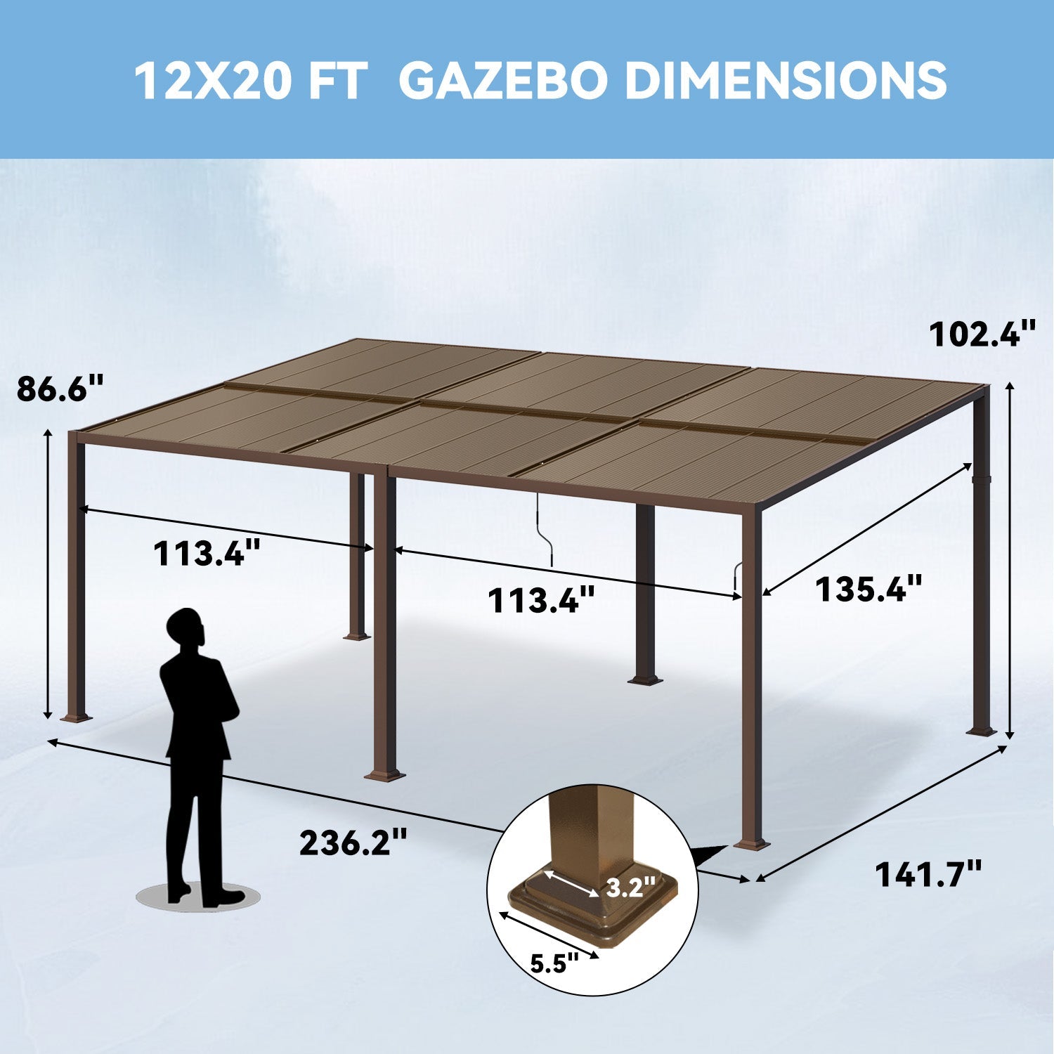 HOMREST 12' x 20' Lean to Gazebo, Heavy Duty Patio Gazebo with Adjustable Polycarbonate Roof, Hardtop Wall Mounted Gazebo with Metal Frame, Outdoor Pergola for Deck, Porch, Garden, Backyard
