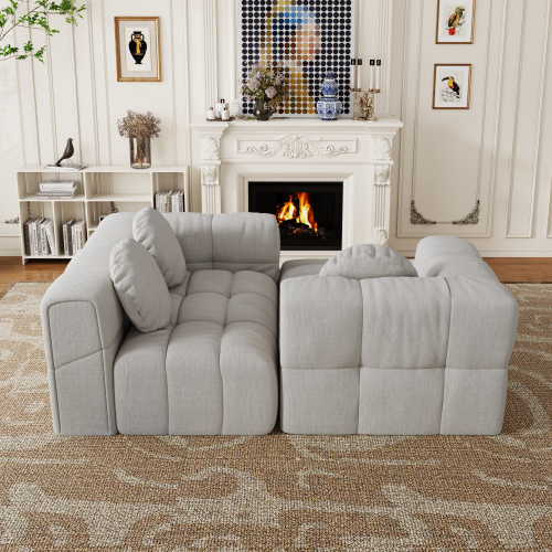 HOMREST Fully compressed modular 103" L-shaped combination living room sofa set, Off White(Left side recliner)