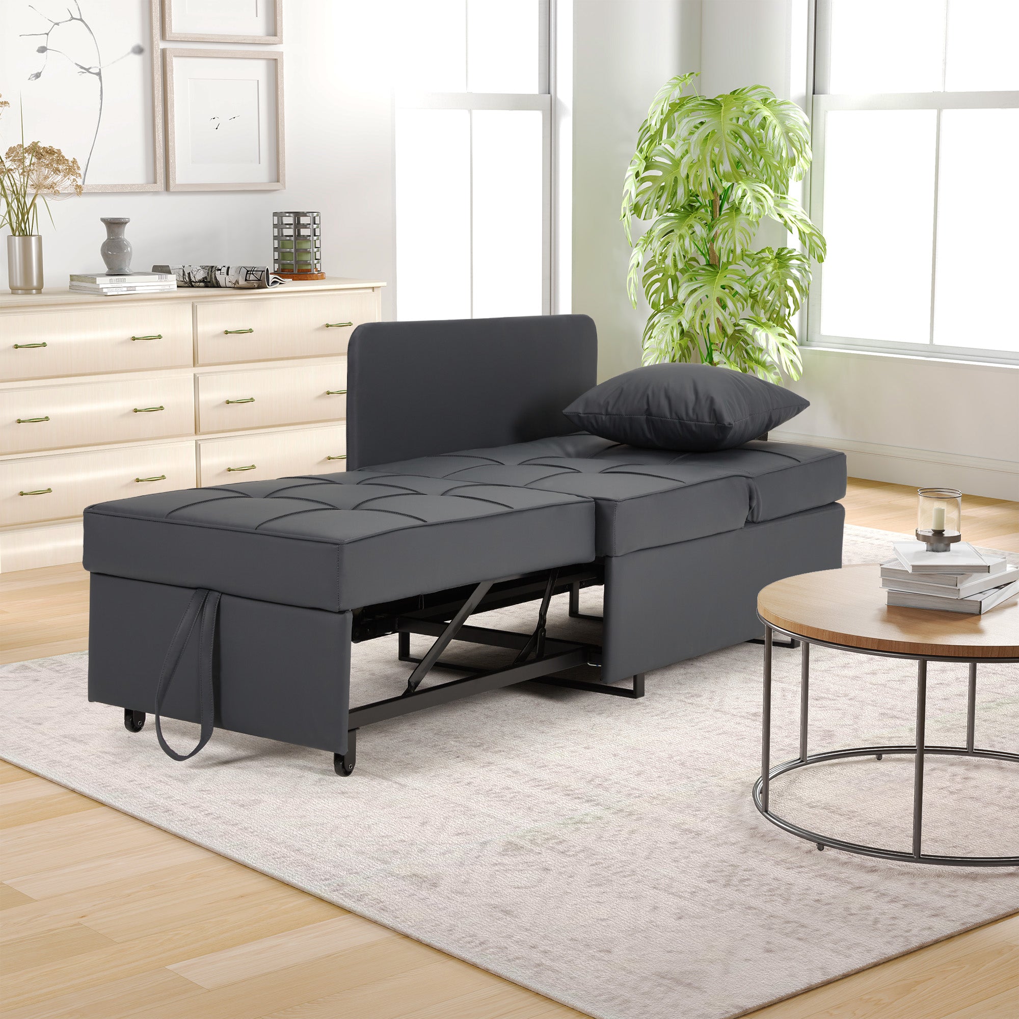 HOMREST 3 IN 1 Futon Sofa Bed Convertible Recliner Lounge with Reclining Backrest, Gray
