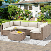 Homrest 7 pieces outdoor ratten sectional sofa set, beige
