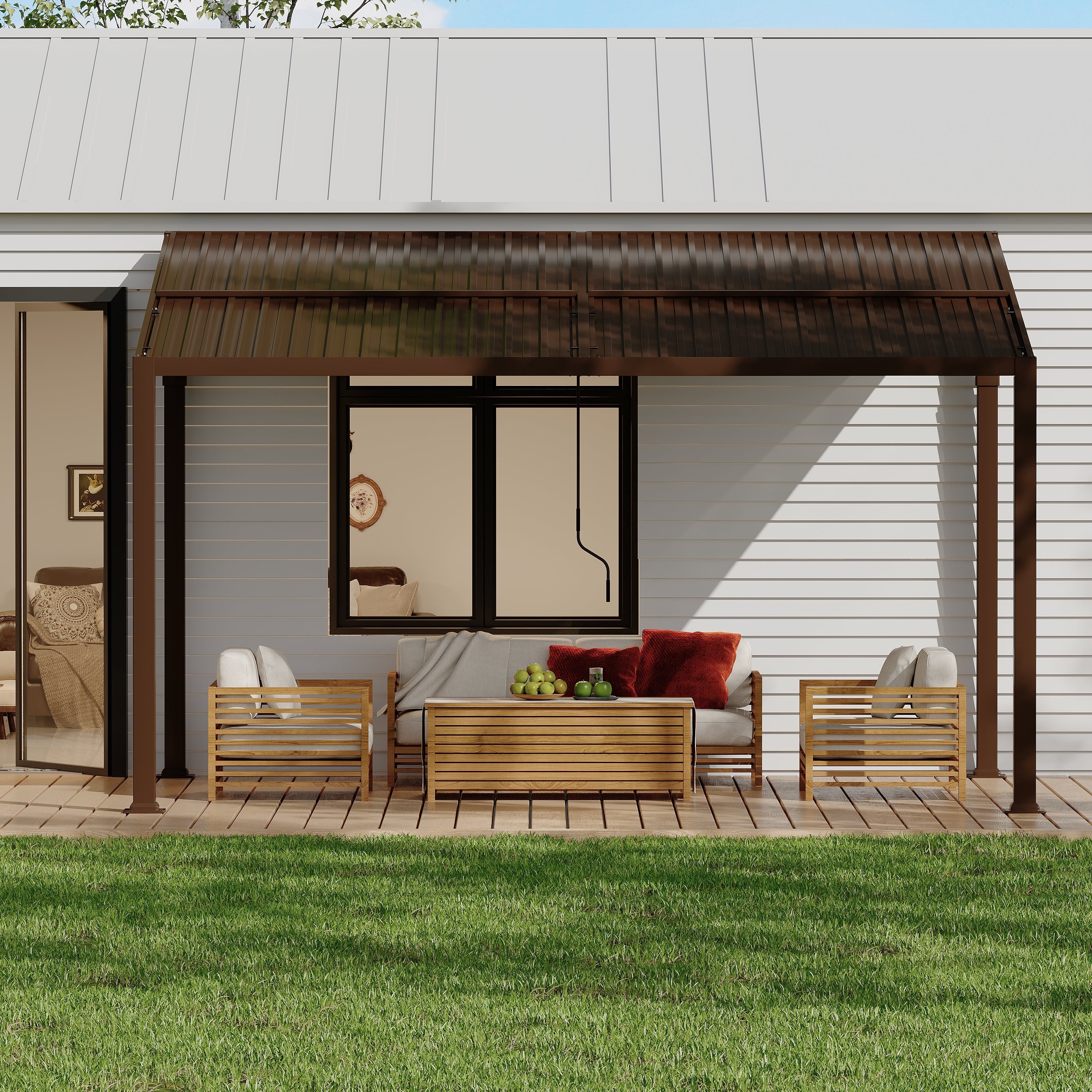 HOMREST 10' x 13' Lean to Gazebo, Patio Gazebo with Adjustable Galvanized Roof, Hardtop Wall Mounted Gazebo with Full Metal Frame, Outdoor Pergola for Deck, Porch, Garden, Backyard