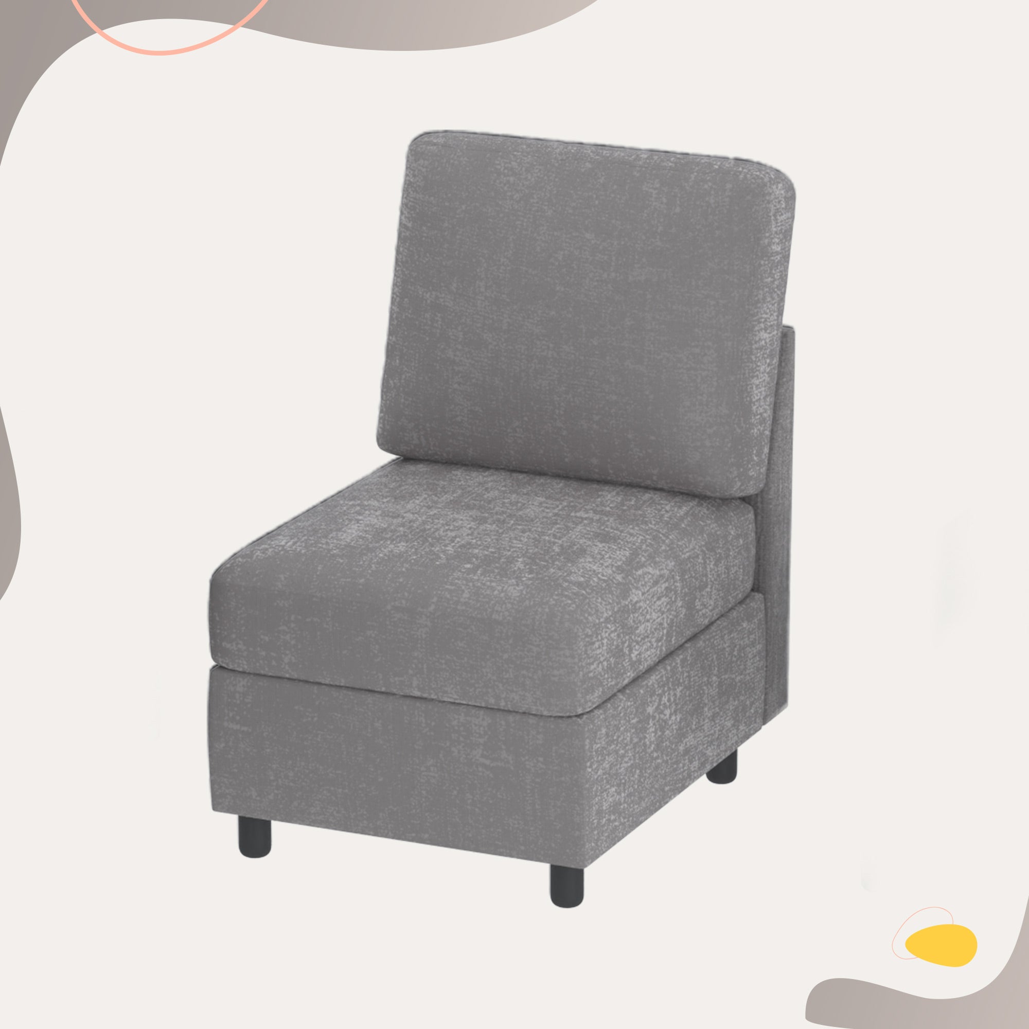 Homrest Modular Single Seat Sofa with Storage, Chenille Cover, Washable, Light Gray