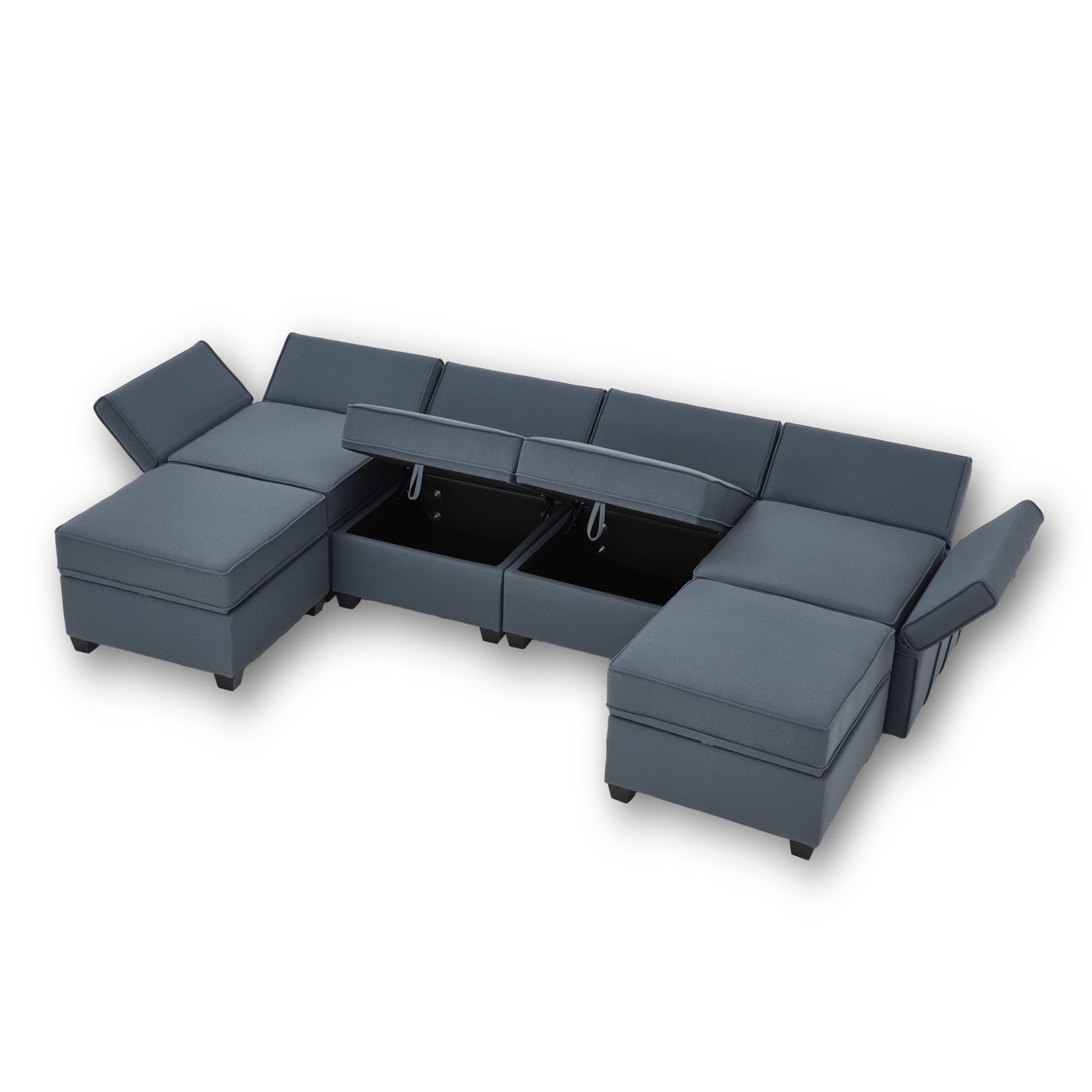 Homrest 6-Seater Modular Sectional Sofa Reversible Sofa with Storage and Adjustable Backrest, Blue Gray