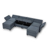 6-Seater Modular Sectional Sofa Reversible Sofa with Storage and Adjustable Backrest, Blue Gray