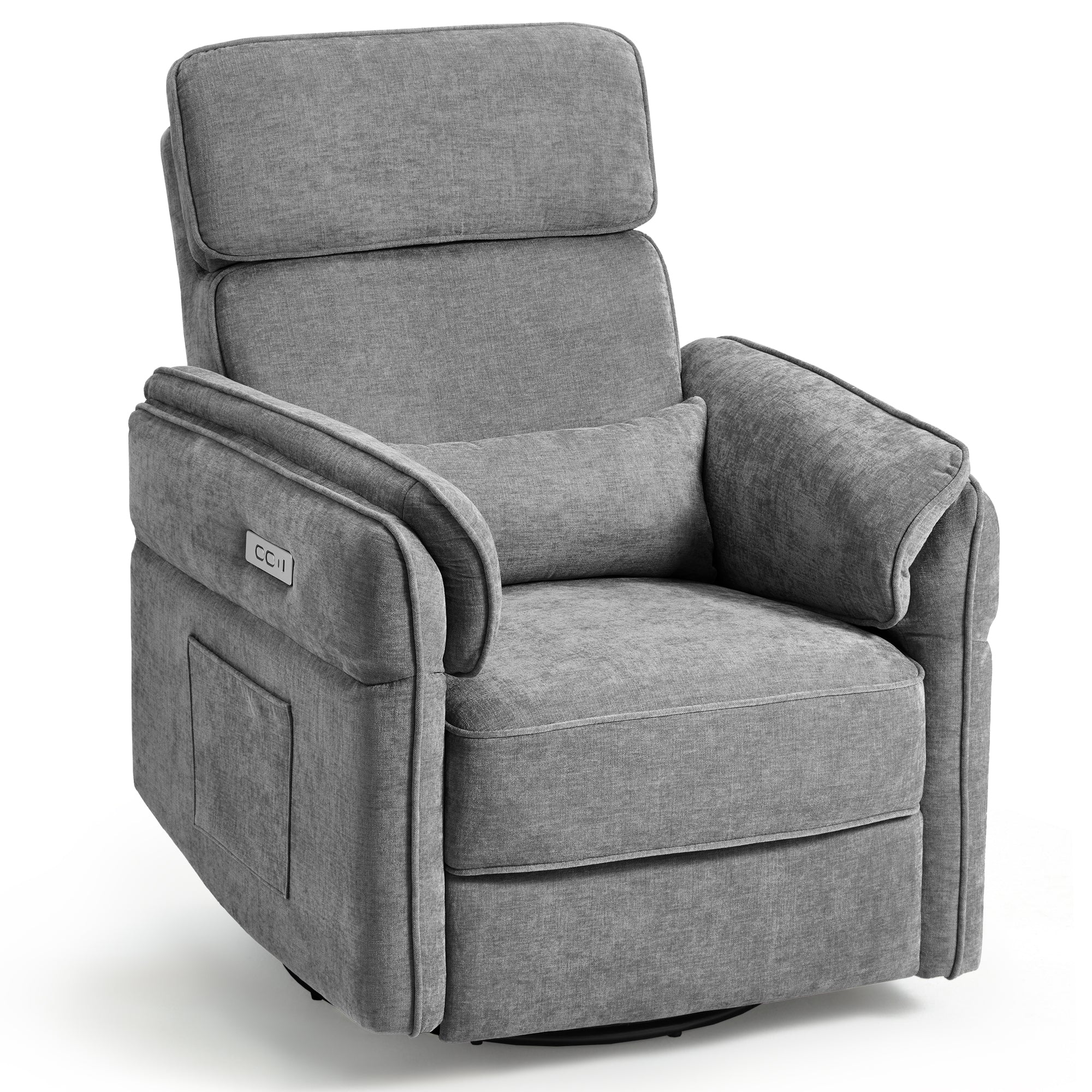 HOMREST Power Swivel Rocking Recliner Chair with Adjustable Headrest and Armrests for Living Room, Nursery, Gray