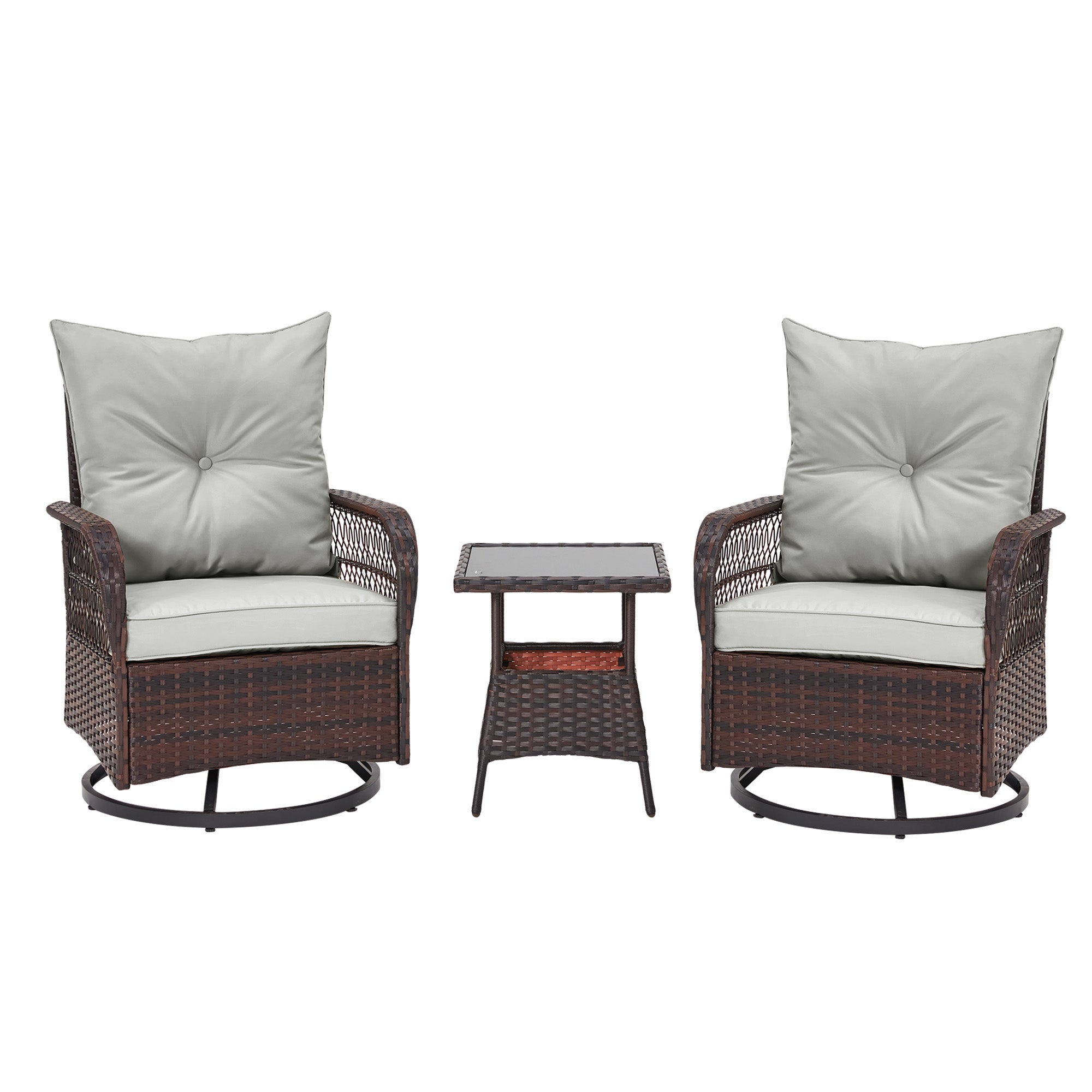 HOMREST 3-Piece Patio Swivel Rocker Set with Rattan Coffee Table for Lawn, Garden, Porch