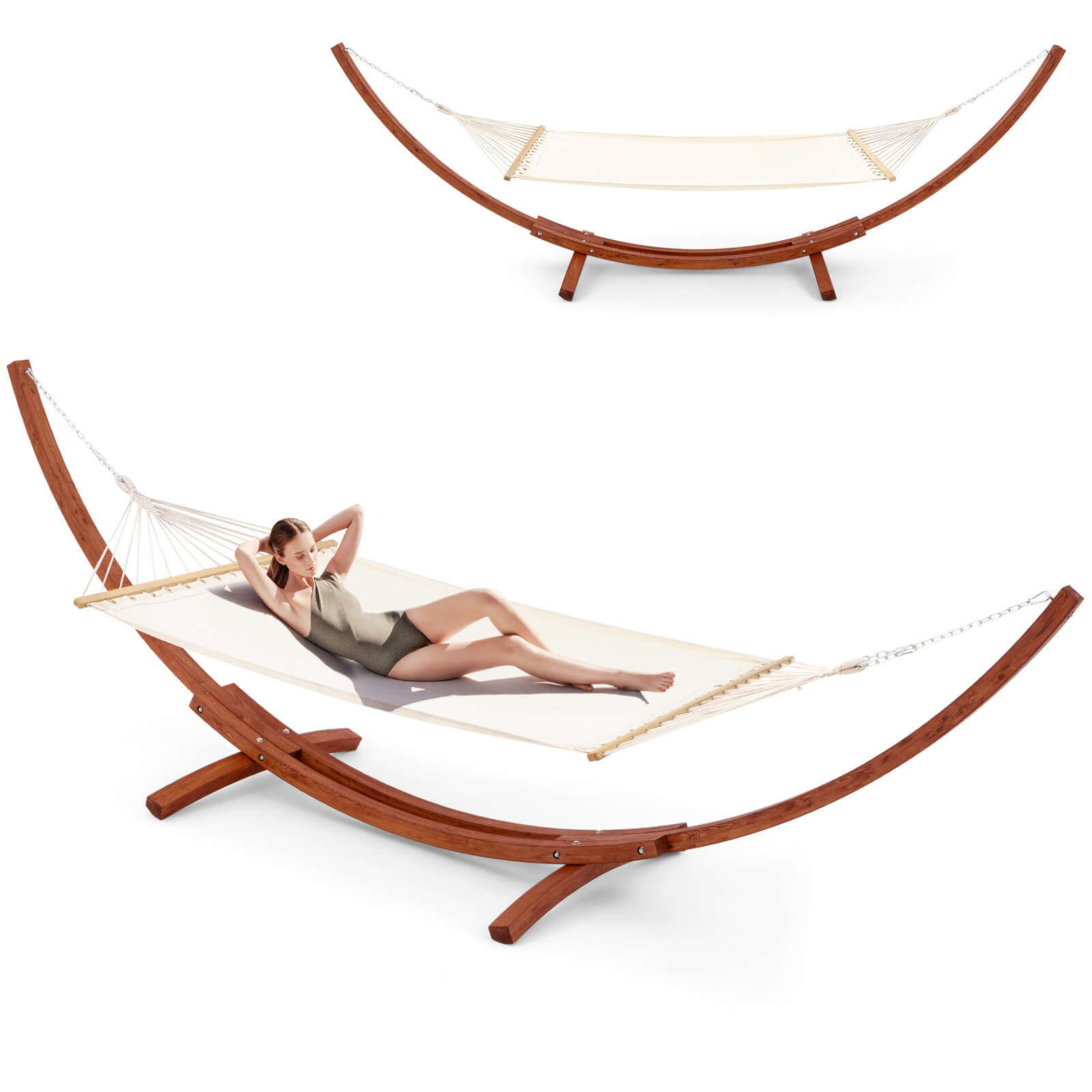 HOMREST 12 FT Wooden Hammock with Stand for Single Person, White