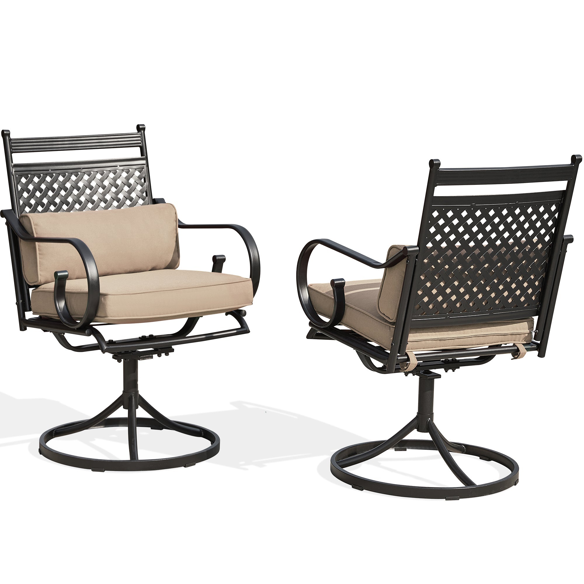 homrest Patio Swivel Chair Set of 2, Outdoor Dining Chairs with Cushions for Porch, Deck, and Garden, Khaki