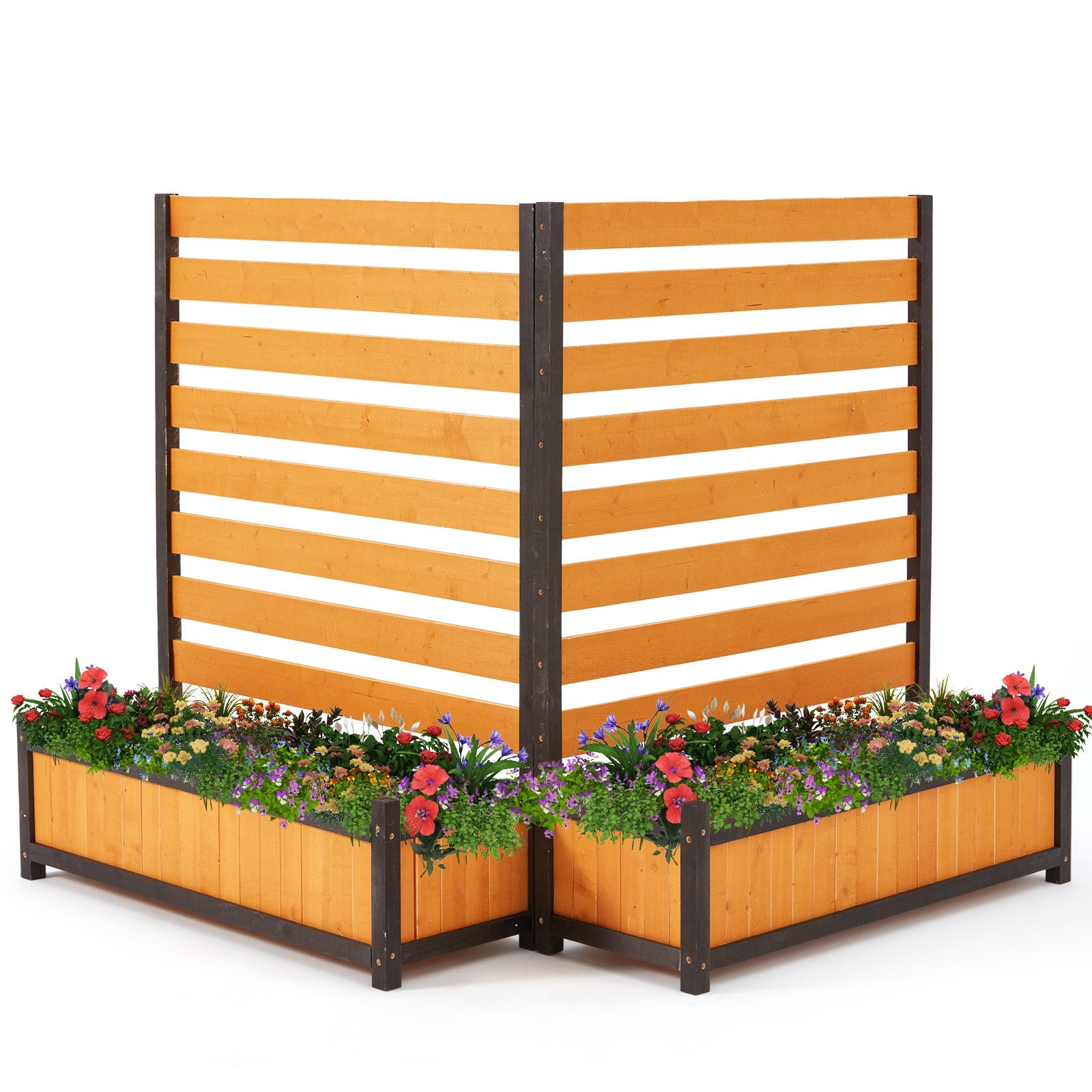 HOMREST No-Dig Privacy Fence Planter, Wood Outdoor Screen for AC Unit, Trash & Flower Bed, Weather-Resistant, (2PCS 36" W x 45" H Yellow)