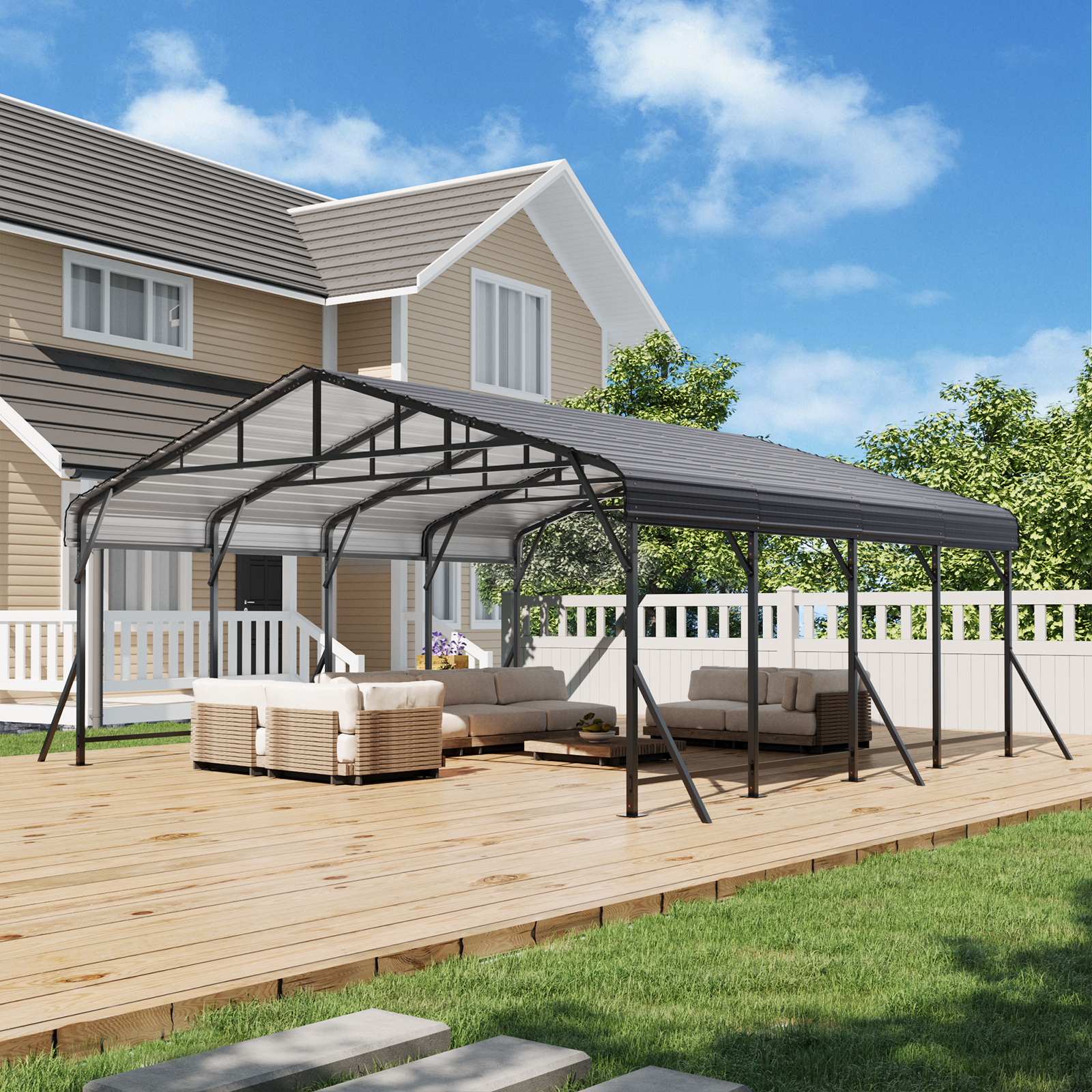 【Presale-Shipment in August】HOMREST 20X20 Hardtop Carport with Galvanized Roof