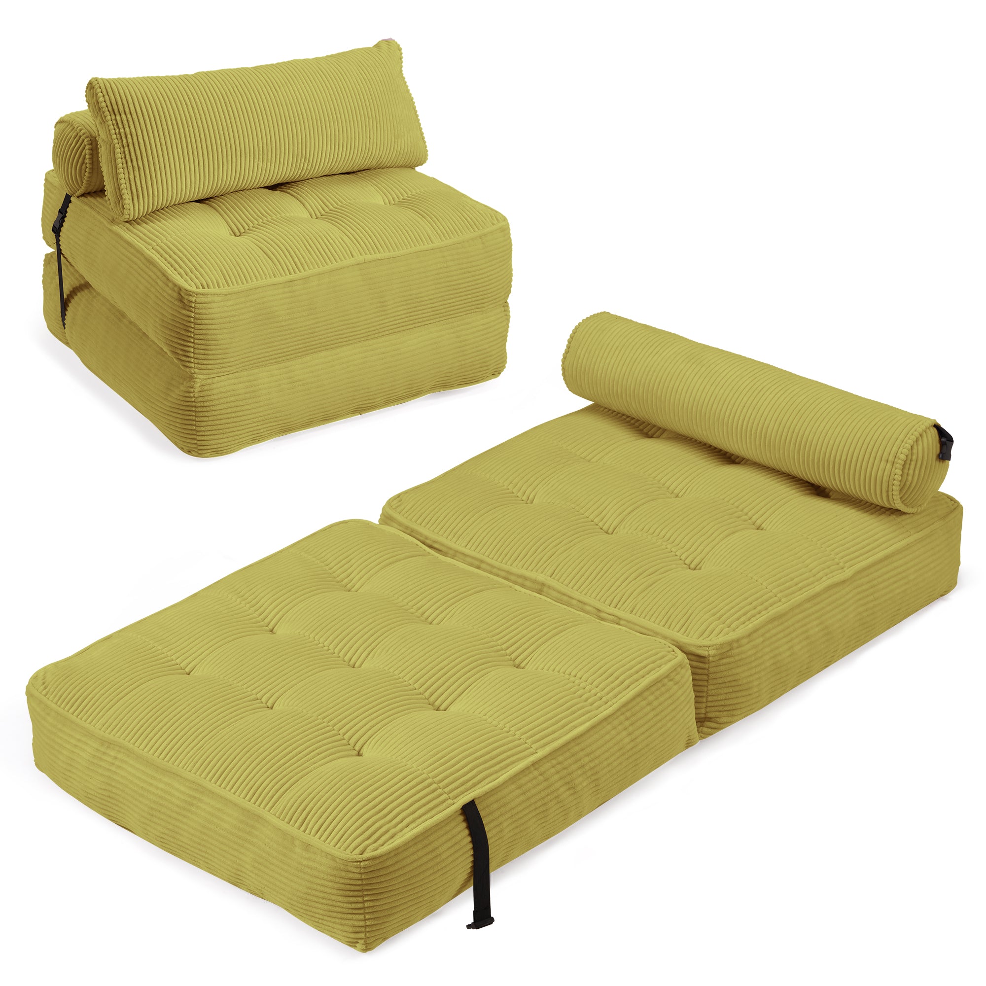 HOMREST Folding Out Chair Bed, Convertible Sofa Bed with 2 Pillows, Avocado Green