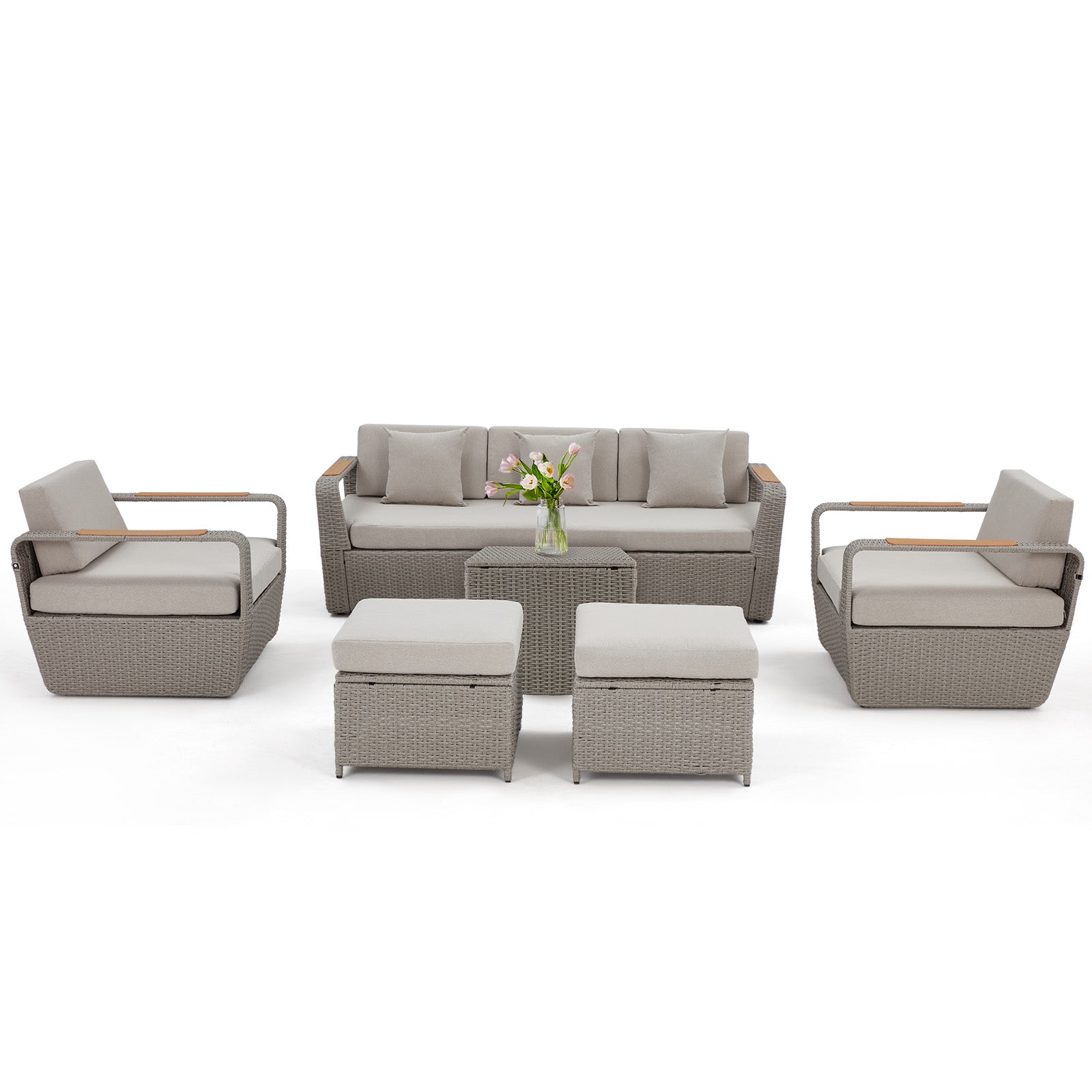 Homrest 6 Pcs Patio Furniture Set with Thick Cushion and Coffee Table, Light Gray
