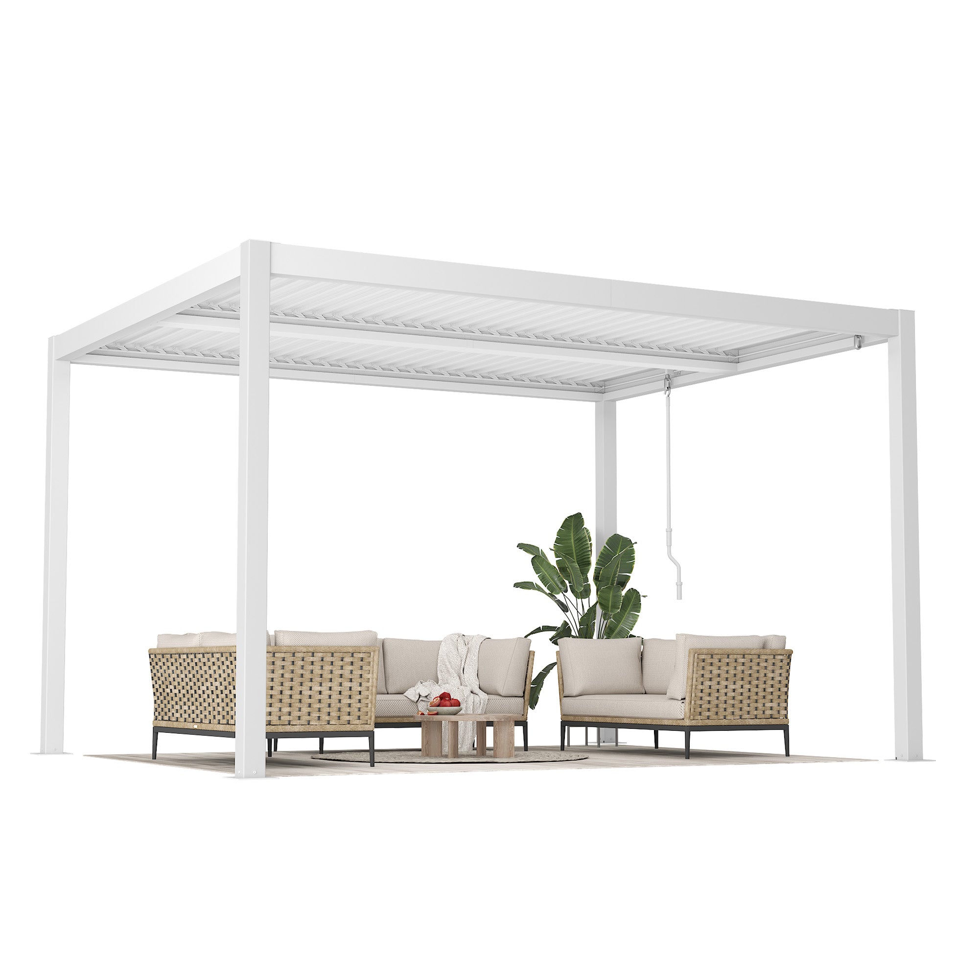 HOMREST 10' x 12' Outdoor Pergola with Adjustable Louvered Roof & Integrated Drainage, Heavy-Duty Metal Louvered Pergola for Patios, White
