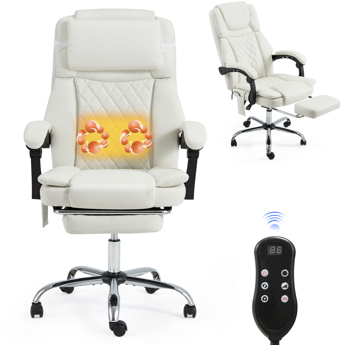 HOMREST 3D Kneading Massage Office Chair, White