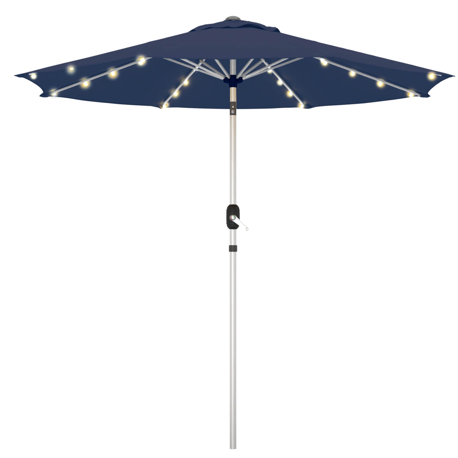Homrest 9FT Solar Patio Umbrella, Fade-Resistant Outdoor Market Umbrella with Tilt, 8 Aluminum Ribs for Gardens,Navy Blue