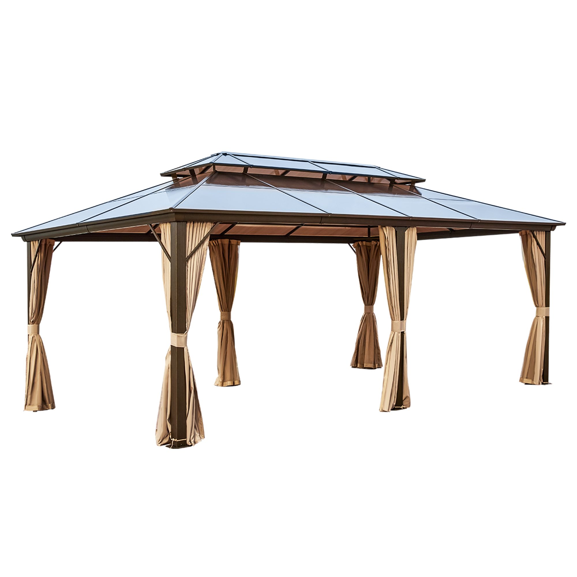 Homrest 12'x20' Hardtop Gazebo, Outdoor Polycarbonate Double Roof Canopy, Aluminum Frame Permanent Pavilion