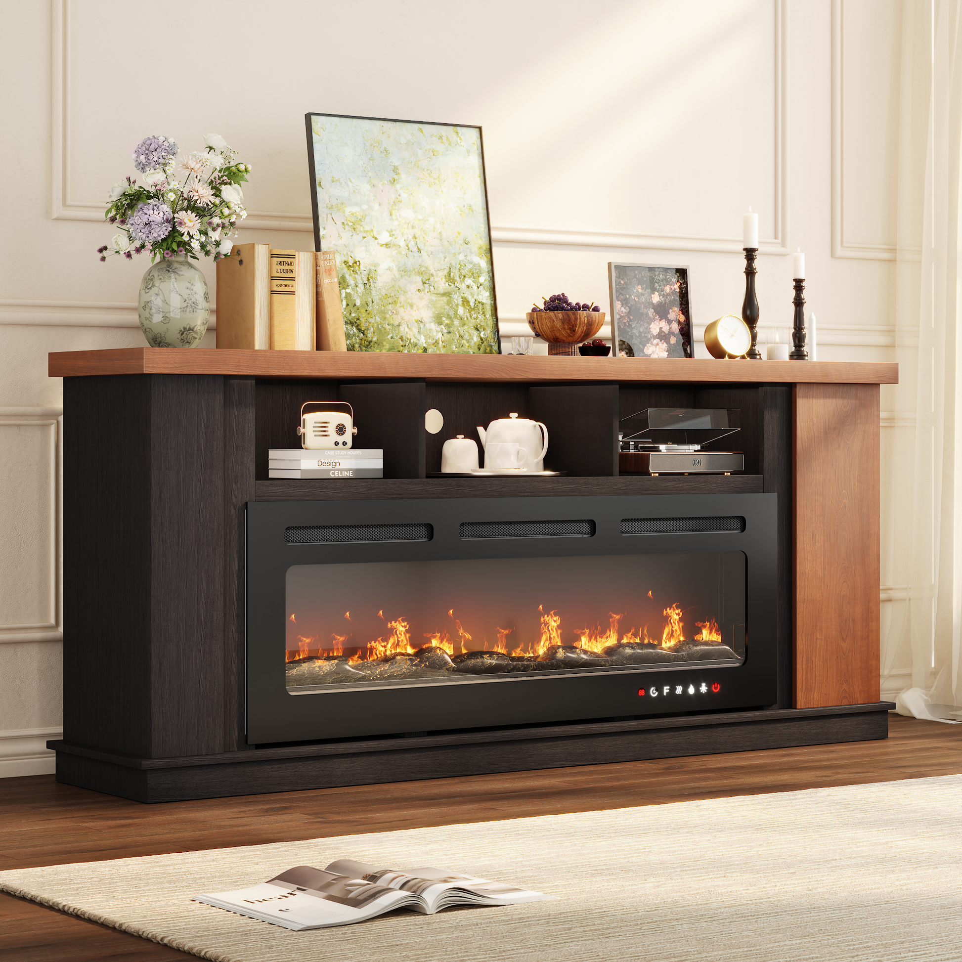 black-fireplace-tv-stand​