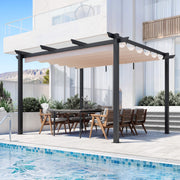 HOMREST Retractable Pergola 10x12 Ft, Upgraded Sun Shade with Waterproof Canopy, Durable Metal Patio Shelter with Magnetic Attachment for Backyard Garden Deck (Beige)