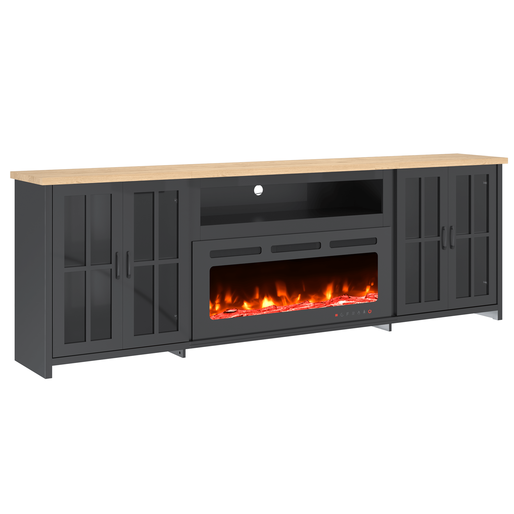 HOMREST 97 Inch Fireplace TV Stand with 42" Electric Fireplace, Fireplace Entertainment Center Media Console, Long TV Stand for Living Room, Television Stands for 100 Inch TV, Black