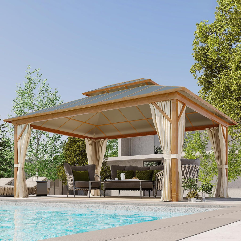 Homrest 12' x 16' Gazebo Outdoor Double Roof Aluminum Composite Canopy Aluminum Frame Pavilio