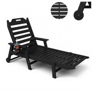 HOMREST 22" W Oversized Chaise Lounge Chairs, Adjustable HDPE Outdoor Chairs with Wheels & Cup Holder, Black