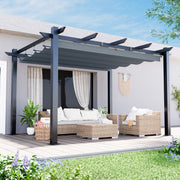 HOMREST Retractable Pergola 10x13 Ft, Outdoor Aluminum Shelter with Dual Adjustable Sun Shade Canopy for Patio Backyard, Locking System Includes Straps & Screws (Gray)