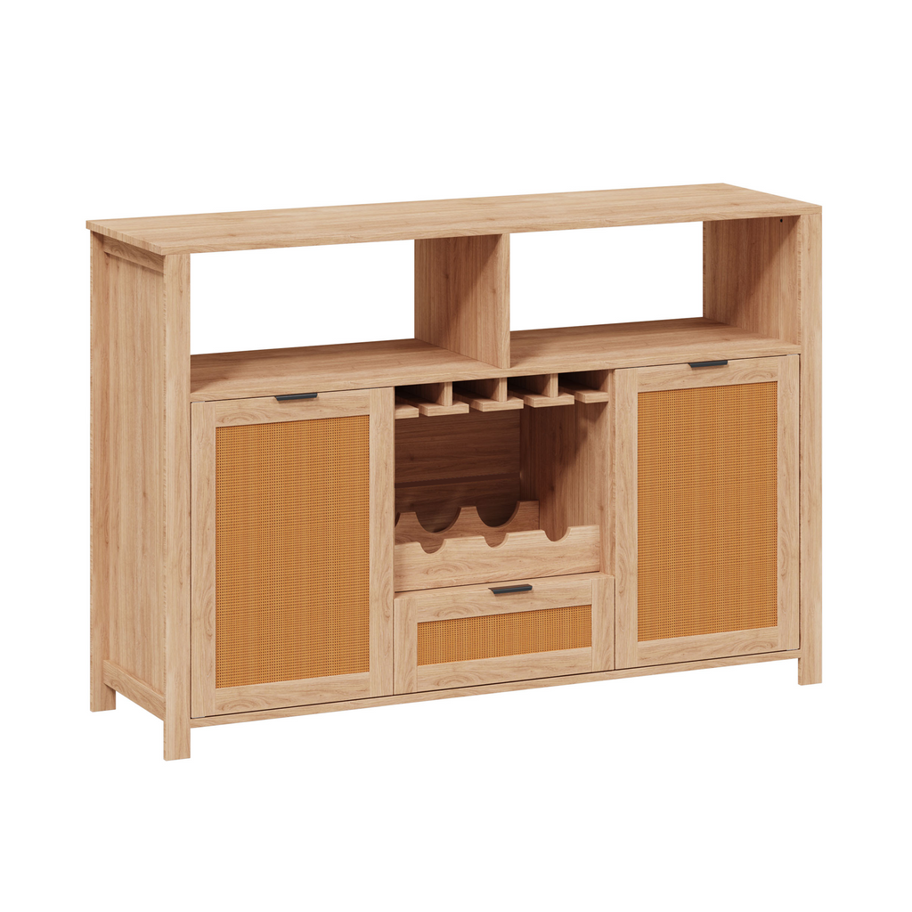 HOMREST Farmhouse Bar Cabinet with Storage, Wine Racks and Drawers for Dining Room and Living Room,Beige