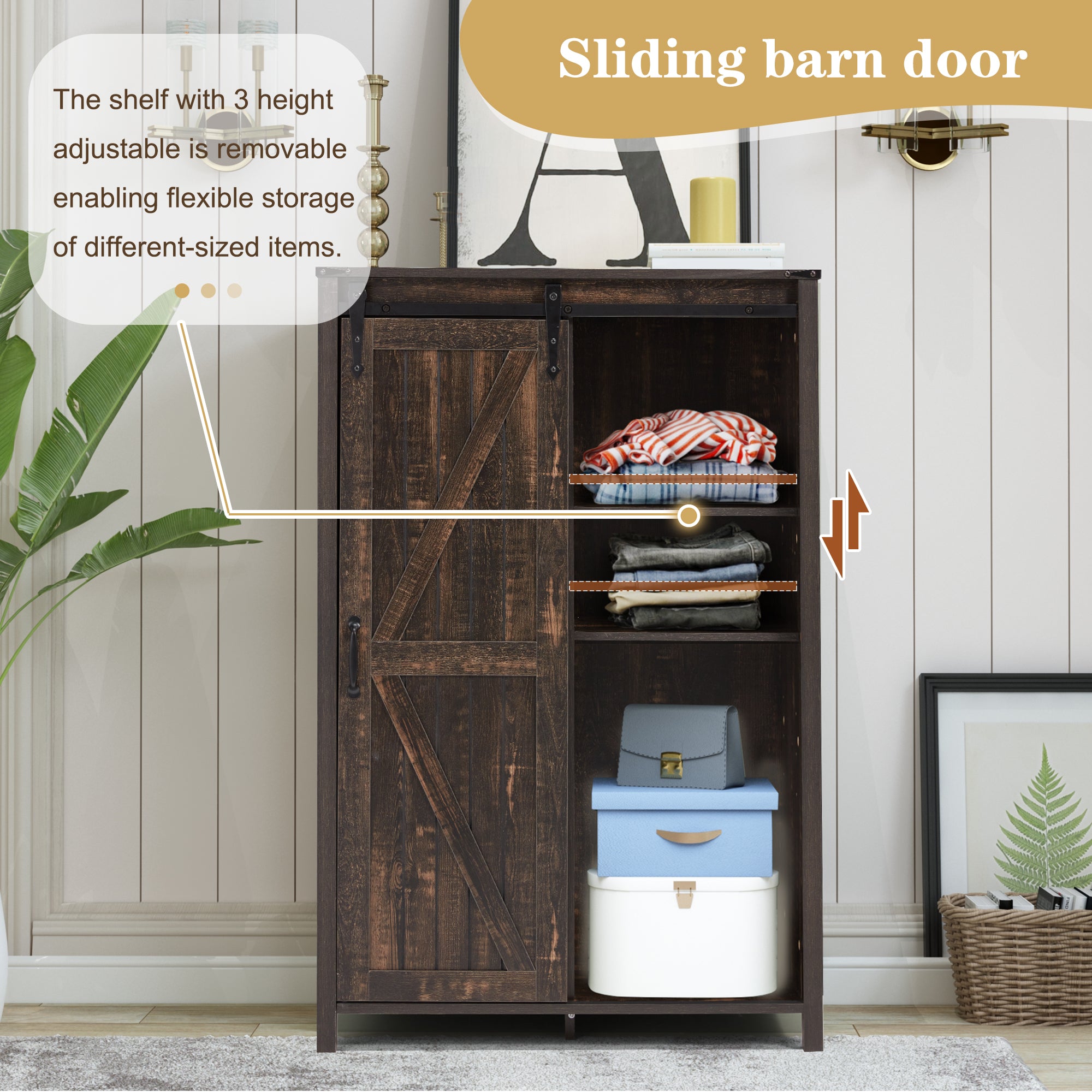 HOMREST Farmhouse 48" Tall Chest of Drawers, Wooden Closet Dresser with Sliding Barn Door, Storage Organizer Dresser for Living Room, Hallway, Antique