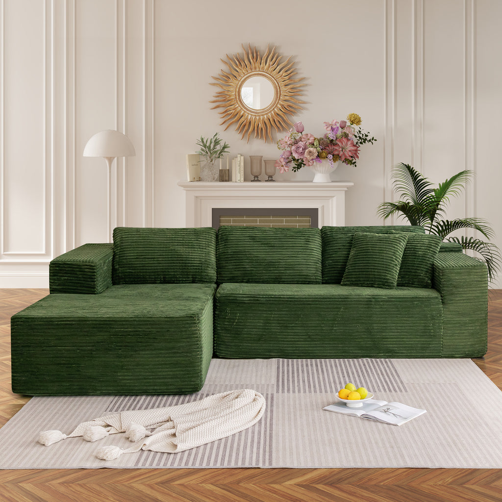 HOMREST 106 inch Cloud Sectional Couch with Chaise Lounge for Living Room Bedroom Apartment, Corduroy Fabric, Green