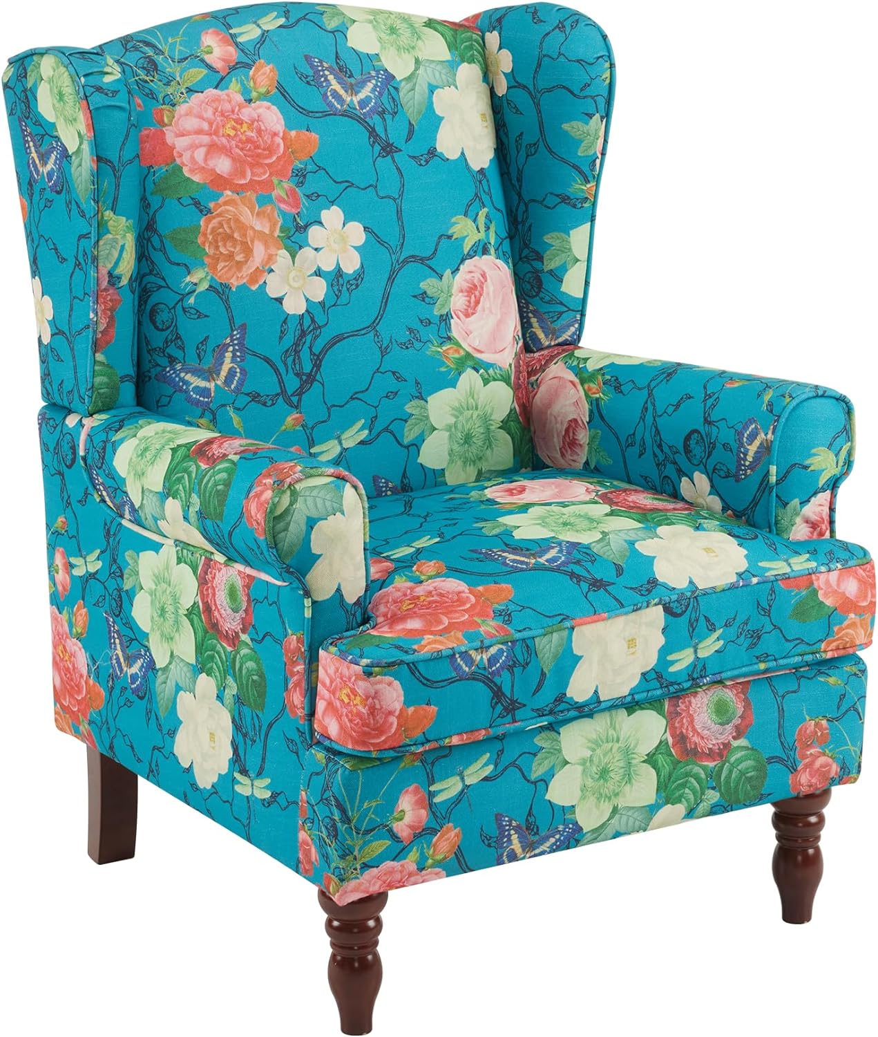 HOMREST Fabric Accent Chair for Living Room Bedroom Reading, Teal Floral
