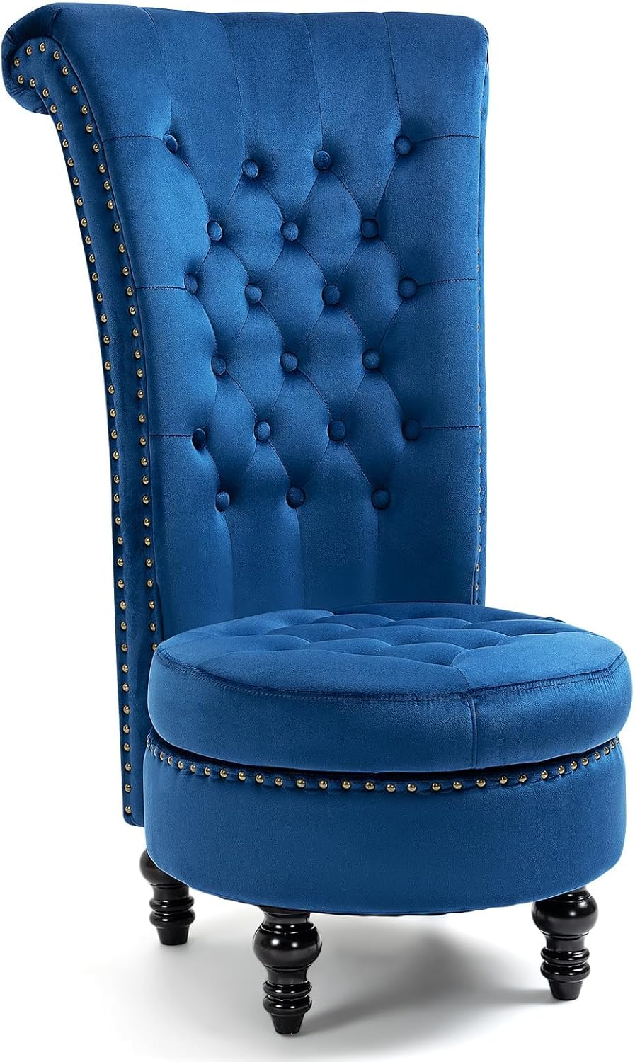 HOMREST High Back Throne Chair, Velvet Armless Royal Accent Chair w/Storage, Nailhead Trim & Rubberwood Legs for Living Room & Bedroom, Blue