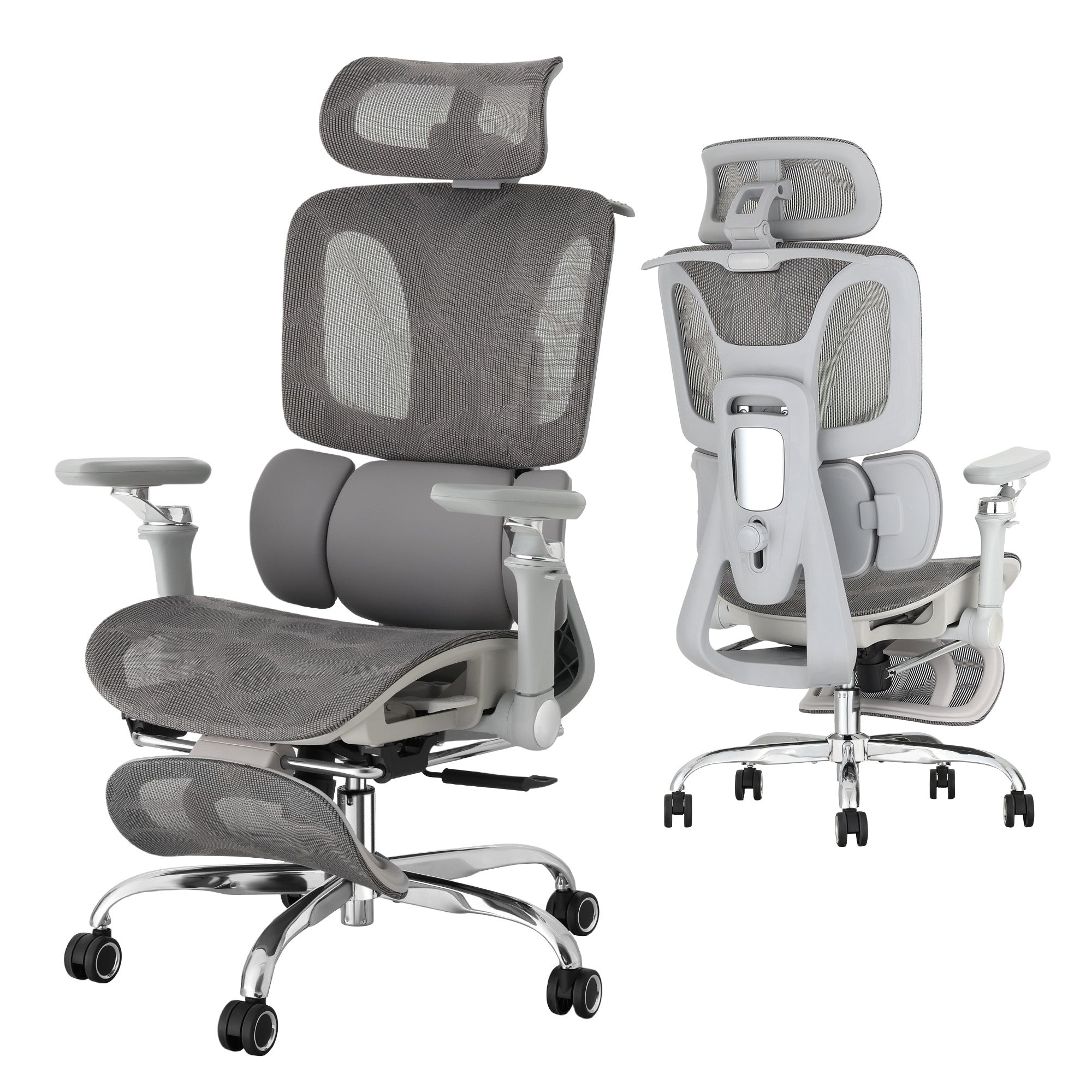 HOMREST Ergonomic Office Chair with 3-Zone Dynamic Lumbar Support, Big and Tall Mesh Office Chair with Footrest, Adjustable Seat Depth,4D Headrest,6D Armrests, Swivel Executive Chair for Home Office, Grey