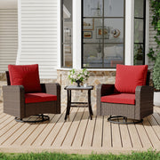 HOMREST 3 Piece Outdoor Swivel Chairs - Wicker Patio Bistro Table and Chairs Set, Wine Red