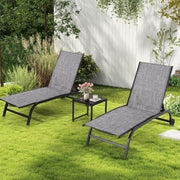 HOMREST Oversized 26" W Patio Chaise Lounge Chair Set of 2 with Table, Adjustable Backrest & Wheels, Grey