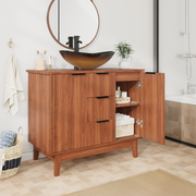 HOMREST 36 Inch Bathroom Vanity with Sink Combo, Bathroom Vanity with 3 Soft-Close Drawers, 2 Doors & Boat Glass Sink, Rustic Bathroom Cabinet Includes Adjustable Shelf, Water Tap & Sink Accessories