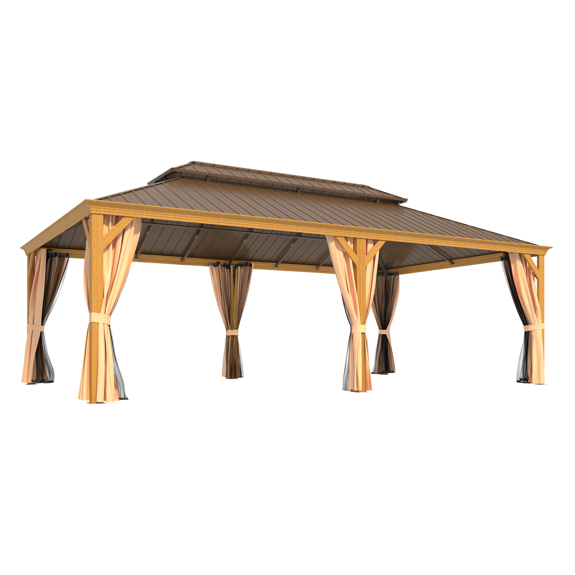 HOMREST 14X24 Outdoor Bar Gazebo with Canopy for Patio, Wood Grain