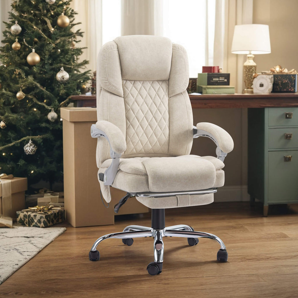 Homrest Beige High Back Chair, Comfortable Office Chair with Footrest, Heat and Masage