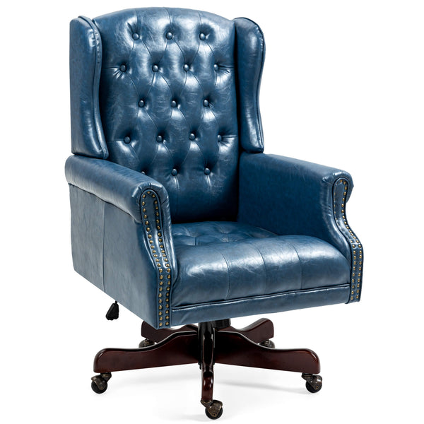 Homrest Executive Wingback Office Chair – Blue PU Leather High Back Desk Chair