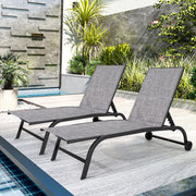 HOMREST  Oversized 26" W Patio Chaise Lounge Chair Set of 2 with Table, Adjustable Backrest & Wheels, Grey