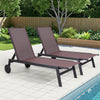 HOMREST 23 Inches Patio Chaise Lounge Chair Set of 2 with Table, Adjustable Backrest & Wheels, Brown