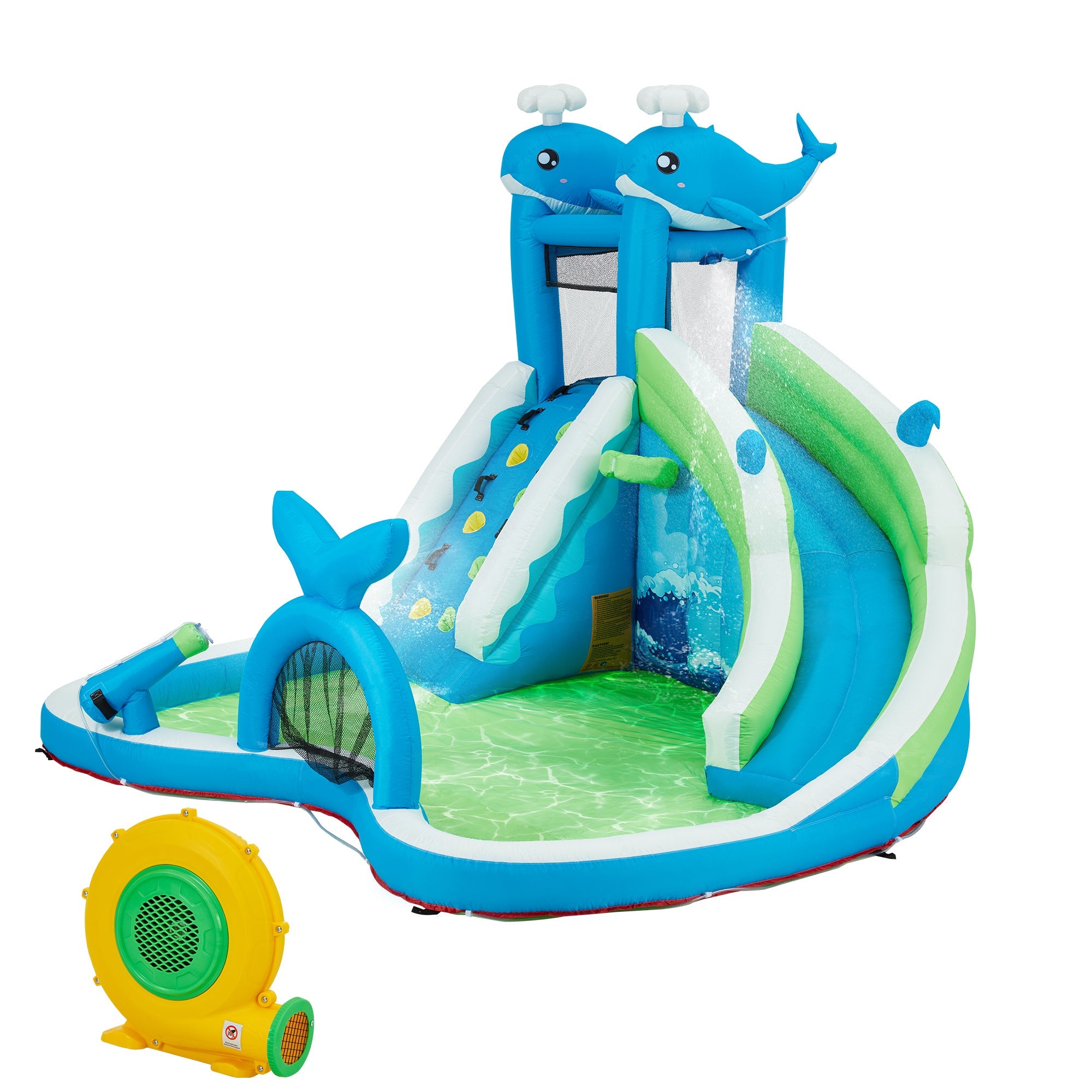 Homrest Inflatable Bounce House, Bounce House with Water Slide for Kids 3-8, Water Slide Bounce House with a Whale Shape, Rock Climbing Wall, Throwing Game, Water Gun Competition, Storage Bag, 480W Blower for Outdoor Backyard